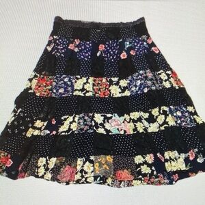 Black Floral Patchwork Tiered Skirt - Women's